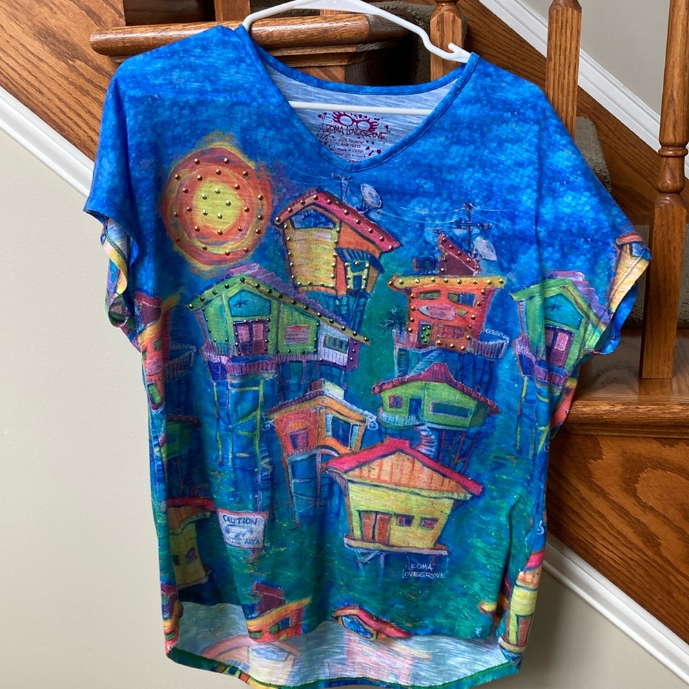 Vibrant Blue and Green Artistic Short Sleeve Tee